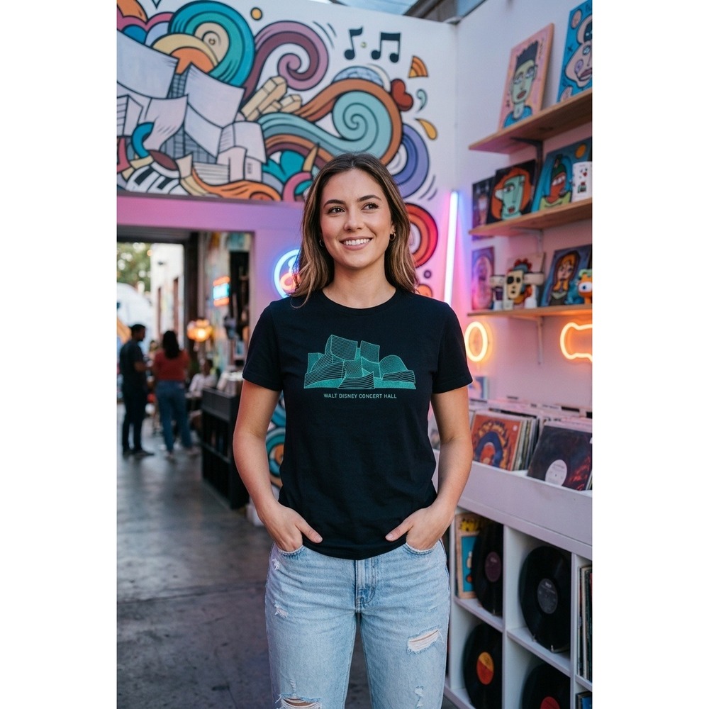 LA Phil Walt Disney Concert Hall Black Graphic T-Shirt XL Women Architecture Tee